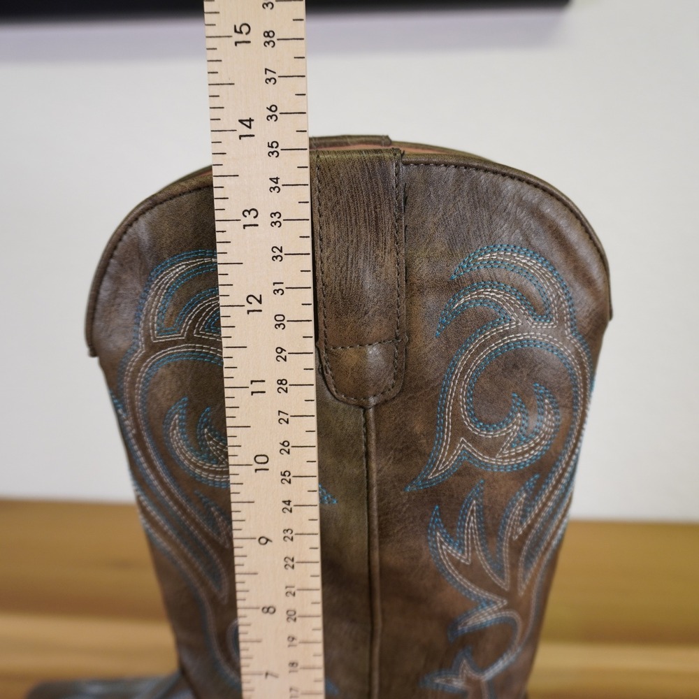 Roper Western Boots Women 10 Brown Turquoise Embroidered Snip Toe Cowboy - Picture 8 of 8